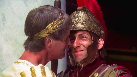 A scene from the Monty Python film Life of Brian. Pontius Pilate (Michael Palin) attempts to get a centurion to laugh.