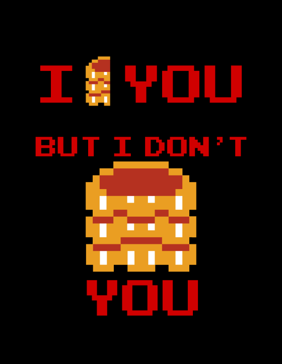 An image saying I like You, but I don't LIKE-LIKE you. The word like is represented by half of a sprite for the Legend of Zelda enemy, the Like Like. The second two instances are represented by a complete Like Like.